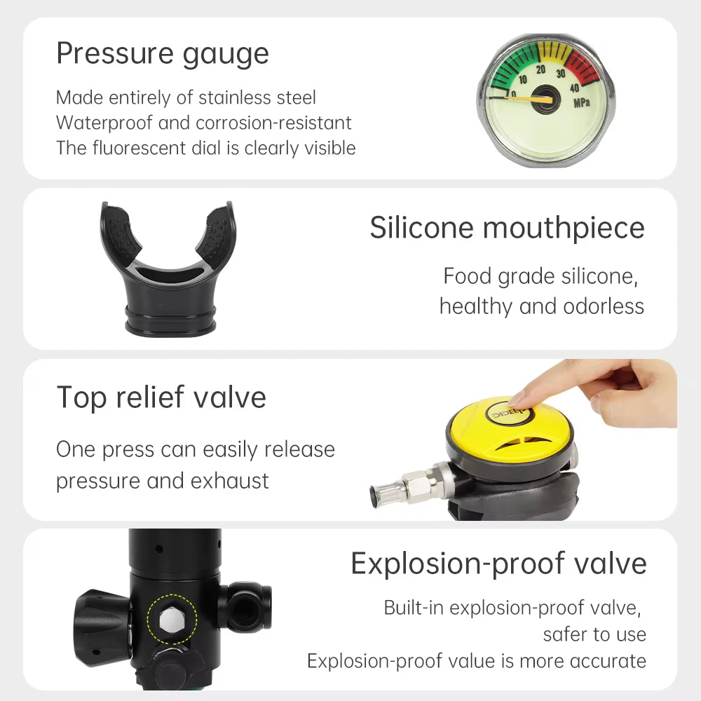 CE & DOT Approved 1L Portable High Pressure Scuba Diving Tank for 15-20 Minute Dives Use Compressed Air
